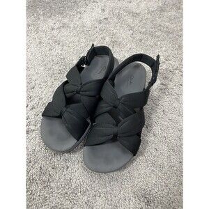 Clarks Cloud Steppers Sandals Womens 8M Arla Meg Strappy Black Open Toe Comfort